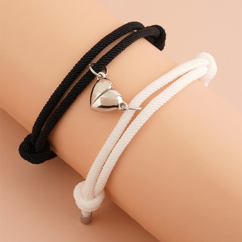 Fashionable and Popular Men's 2pcs Couple Magnetic Heart & Lock Charm Bracelet for Jewelry Gift and for A Stylish Look,one-size